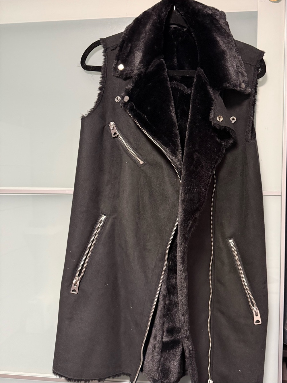 Black Faux Shearling Moto Vest